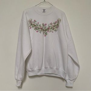 Jerzees Crewneck Floral Vintage Grandma Sweatshirt M White
